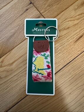 Masters Needlepoint Key Fob with Yellow Bird and Pink Floral Stitching